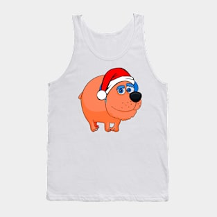 Funny Cartoon Dog Wearing A Santa Hat Tank Top